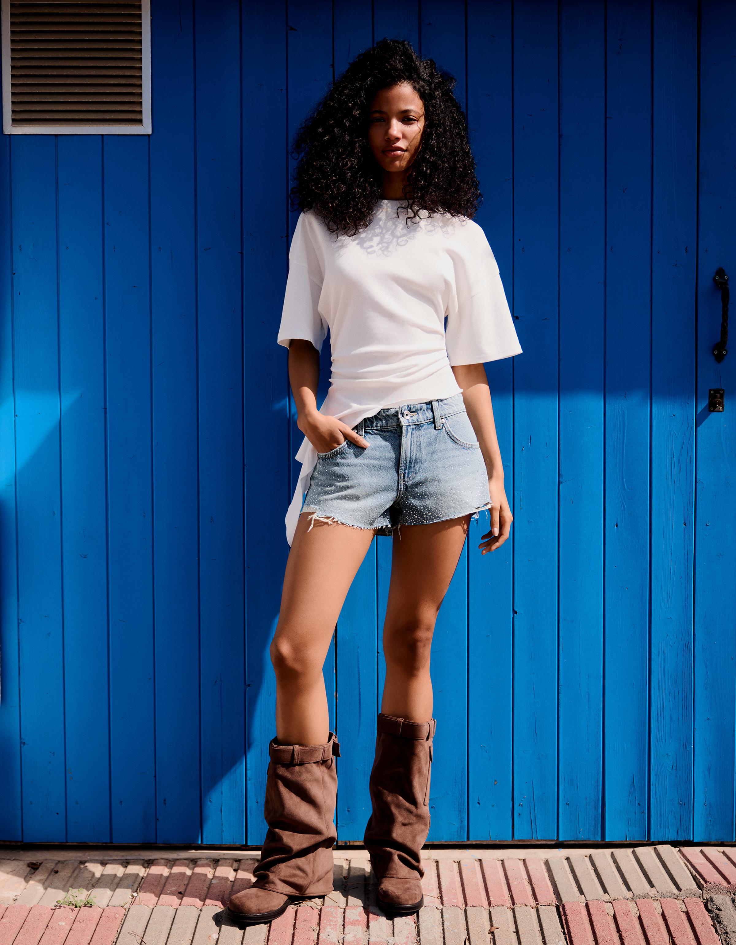 Shimmery denim shorts
