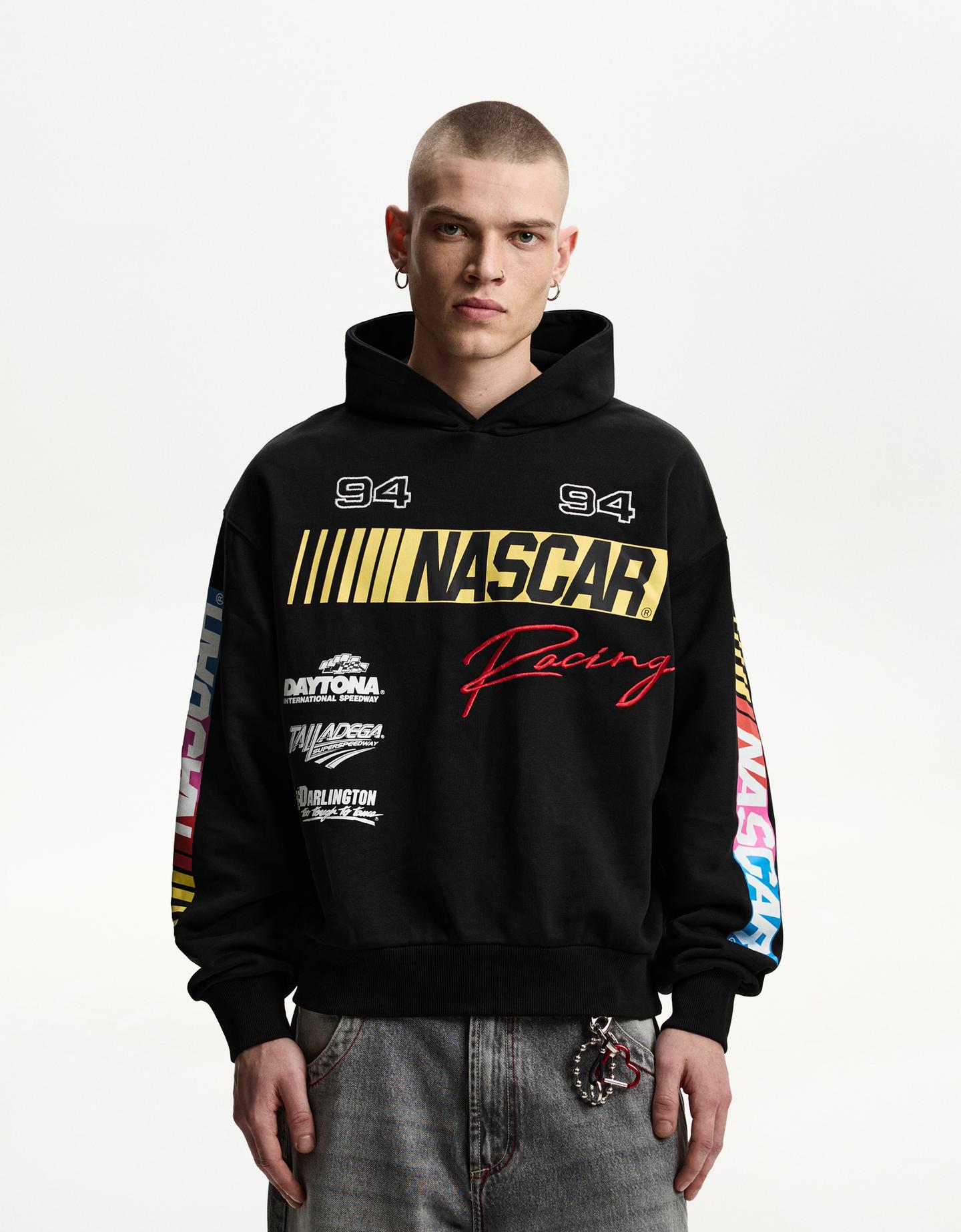 Bershka Felpa Nascar Boxy Con Cappuccio E Stampa Uomo Xl Nero