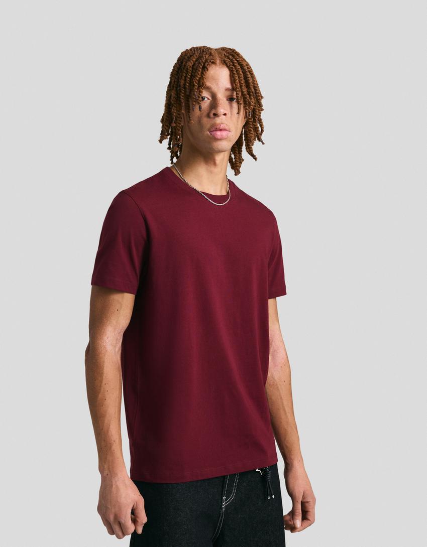 Camiseta manga corta básica-Granate