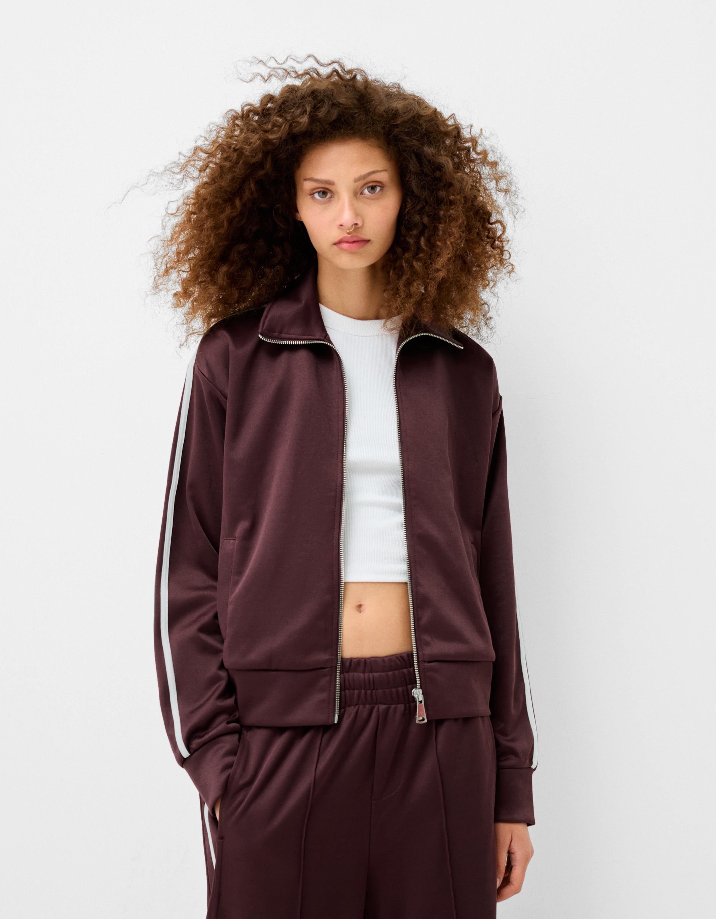 Bershka Sweatshirt In Satinoptik Mit Reißverschluss Damen S Violett