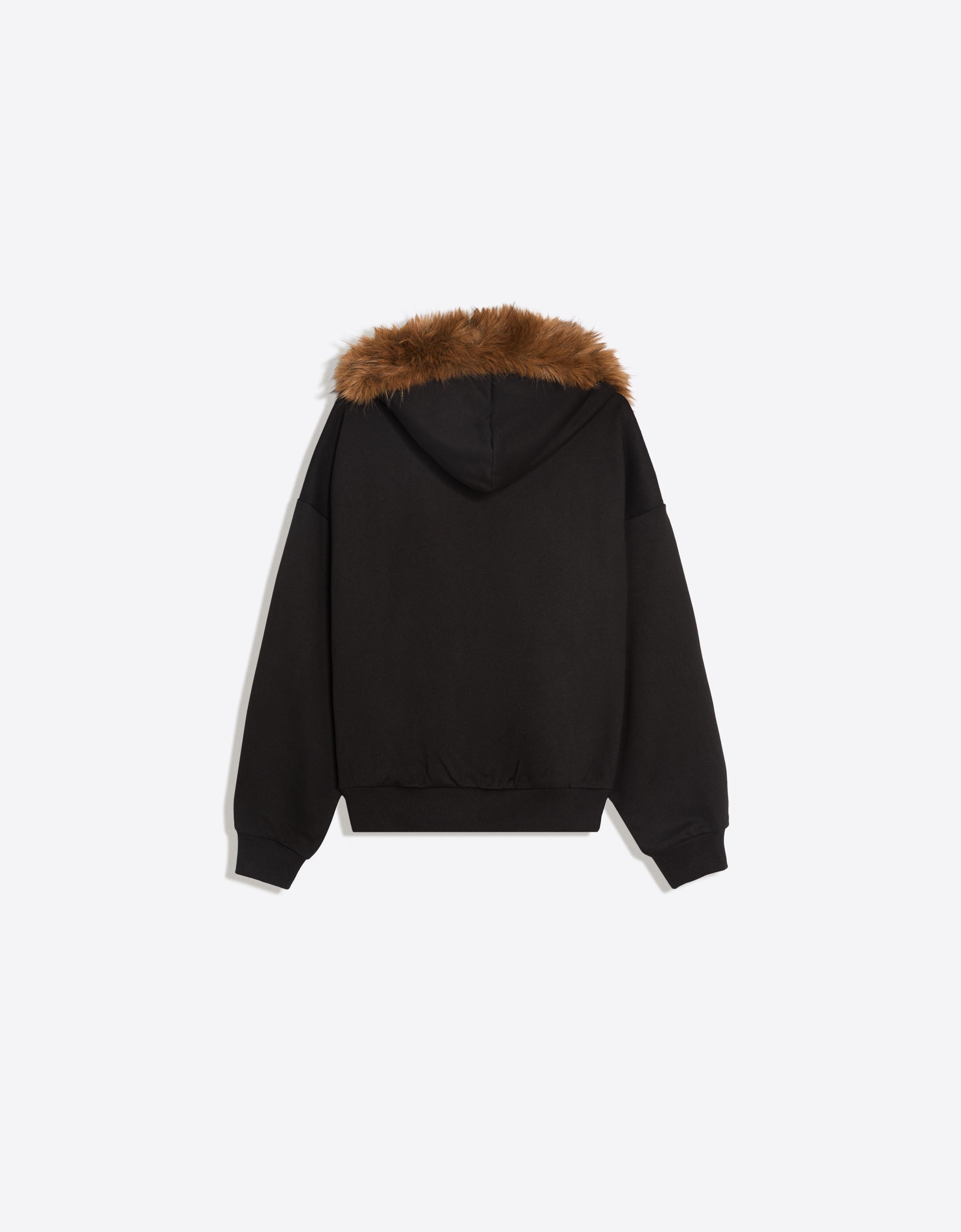 ZOO YORK X BERSHKA hooded fur jacket — Black