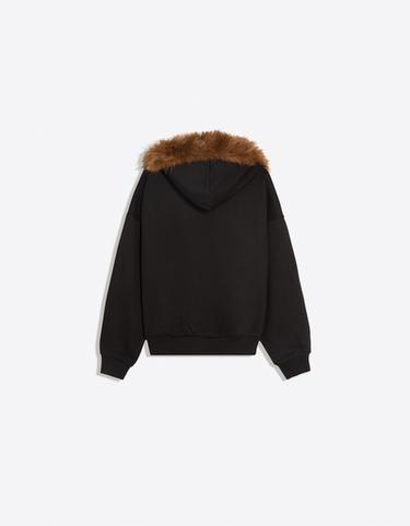 ZOO YORK X BERSHKA hooded fur jacket — Black 6