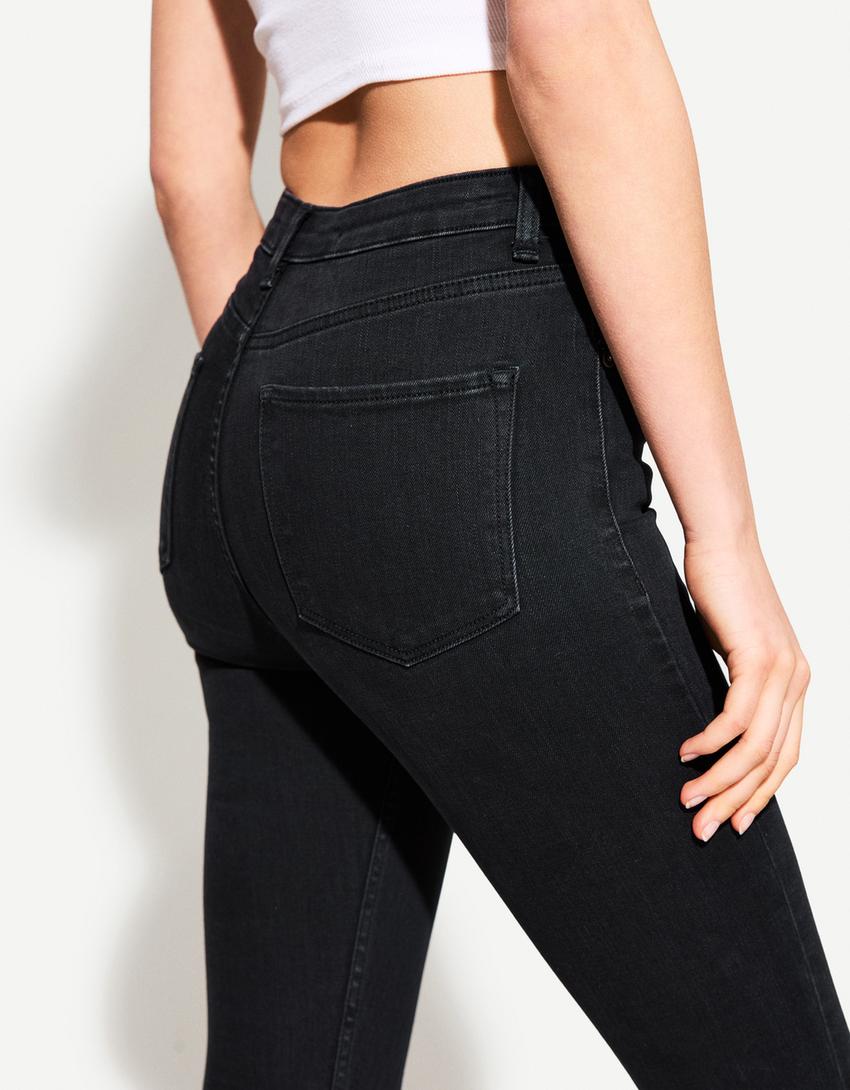 Jeansy skinny z bardzo wysokim stanem-Czarny-1