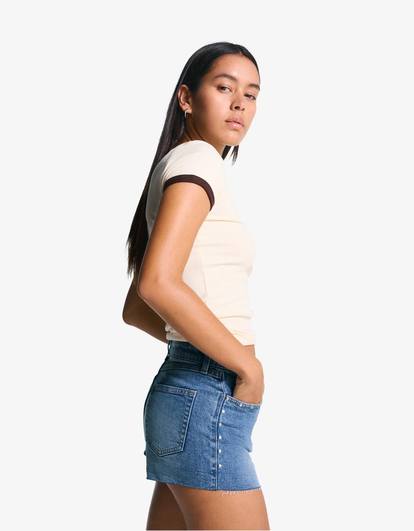 Short denim tachas-Azul lavado