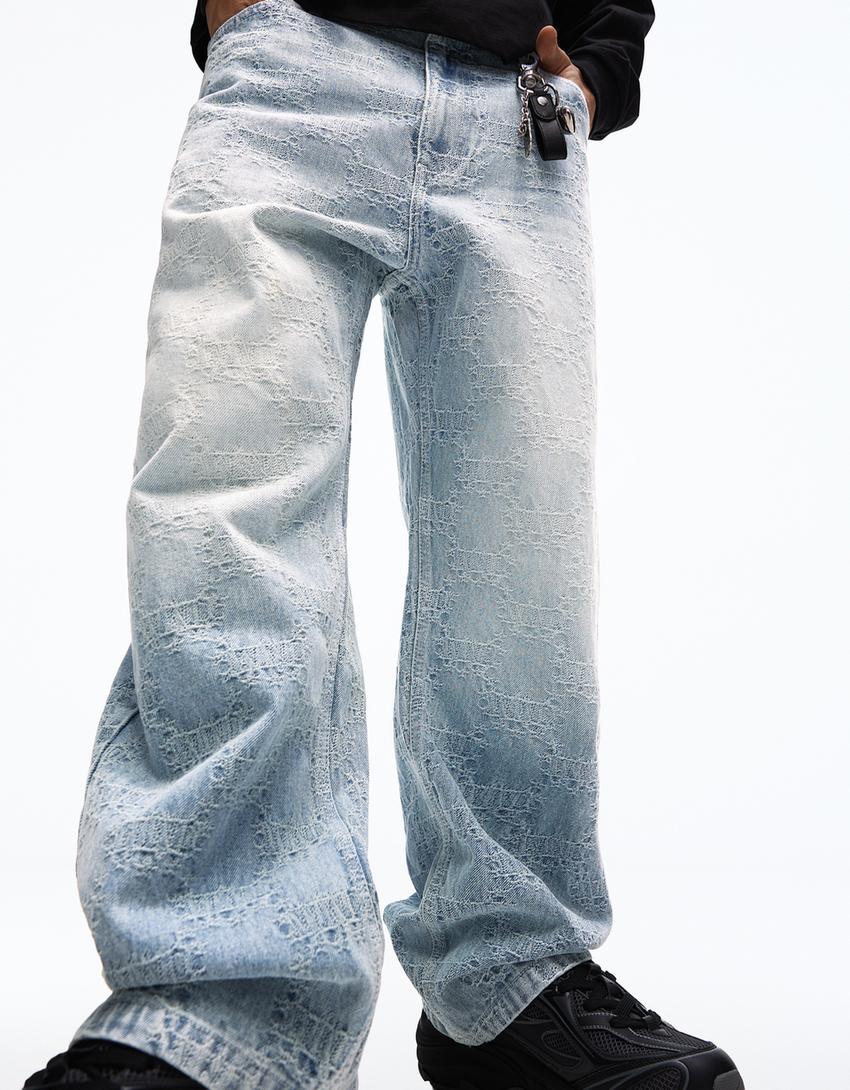 Jeans baggy fit jacquard-Azzurro Lavato