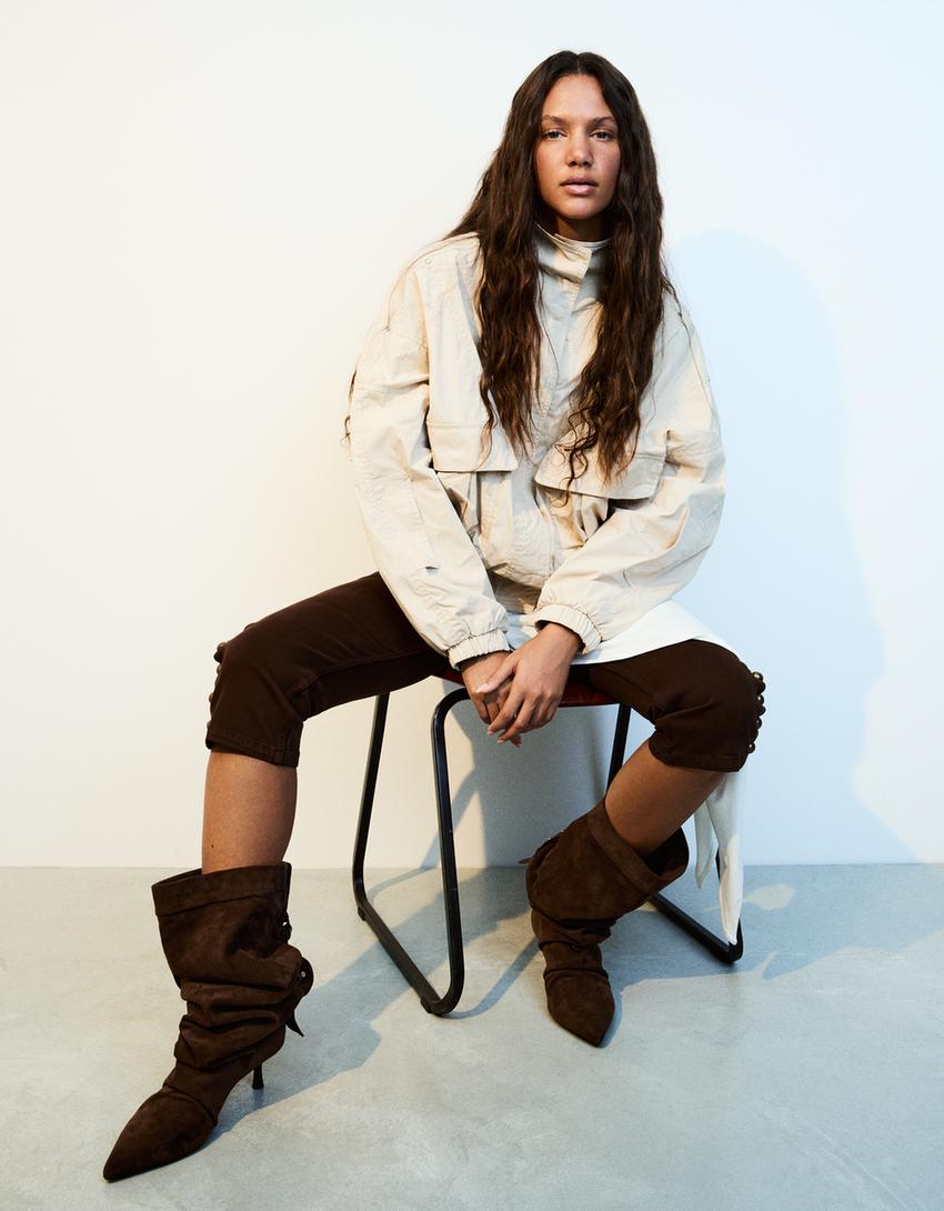 ADJUSTABLE SLOUCHY ANKLE BOOTS-Brown