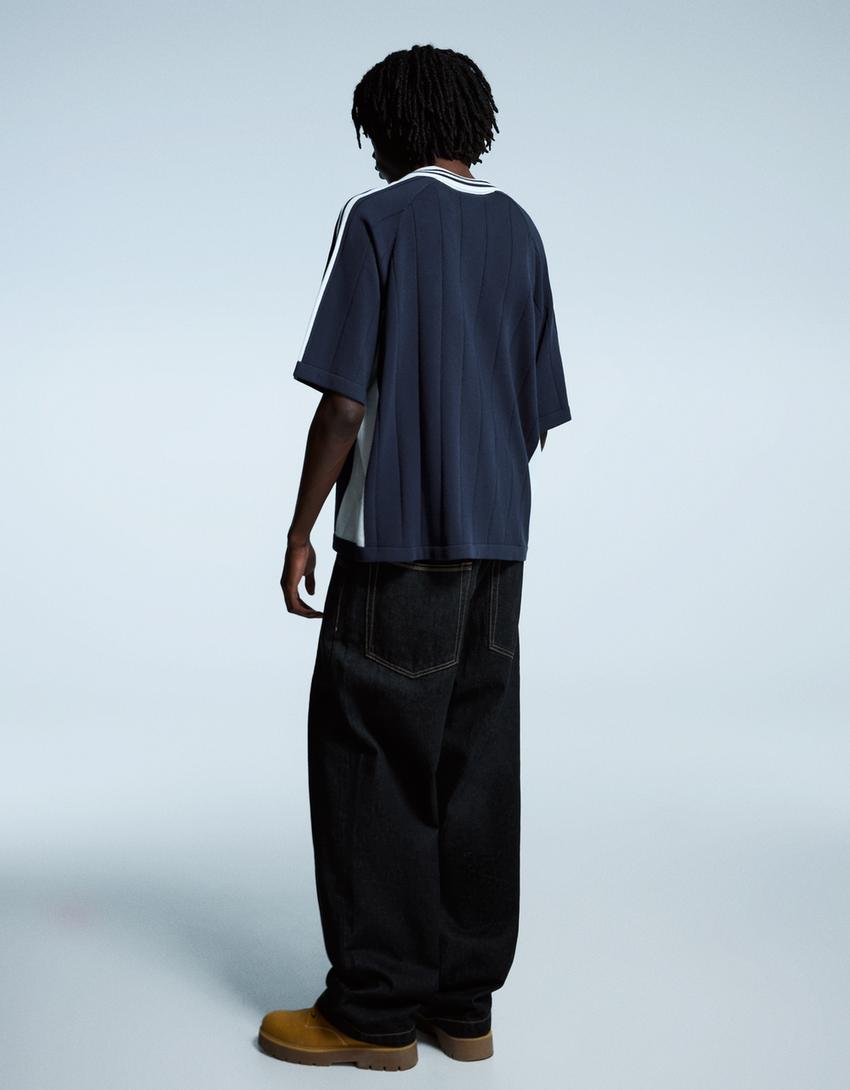 Short sleeve sport print polo shirt-Navy