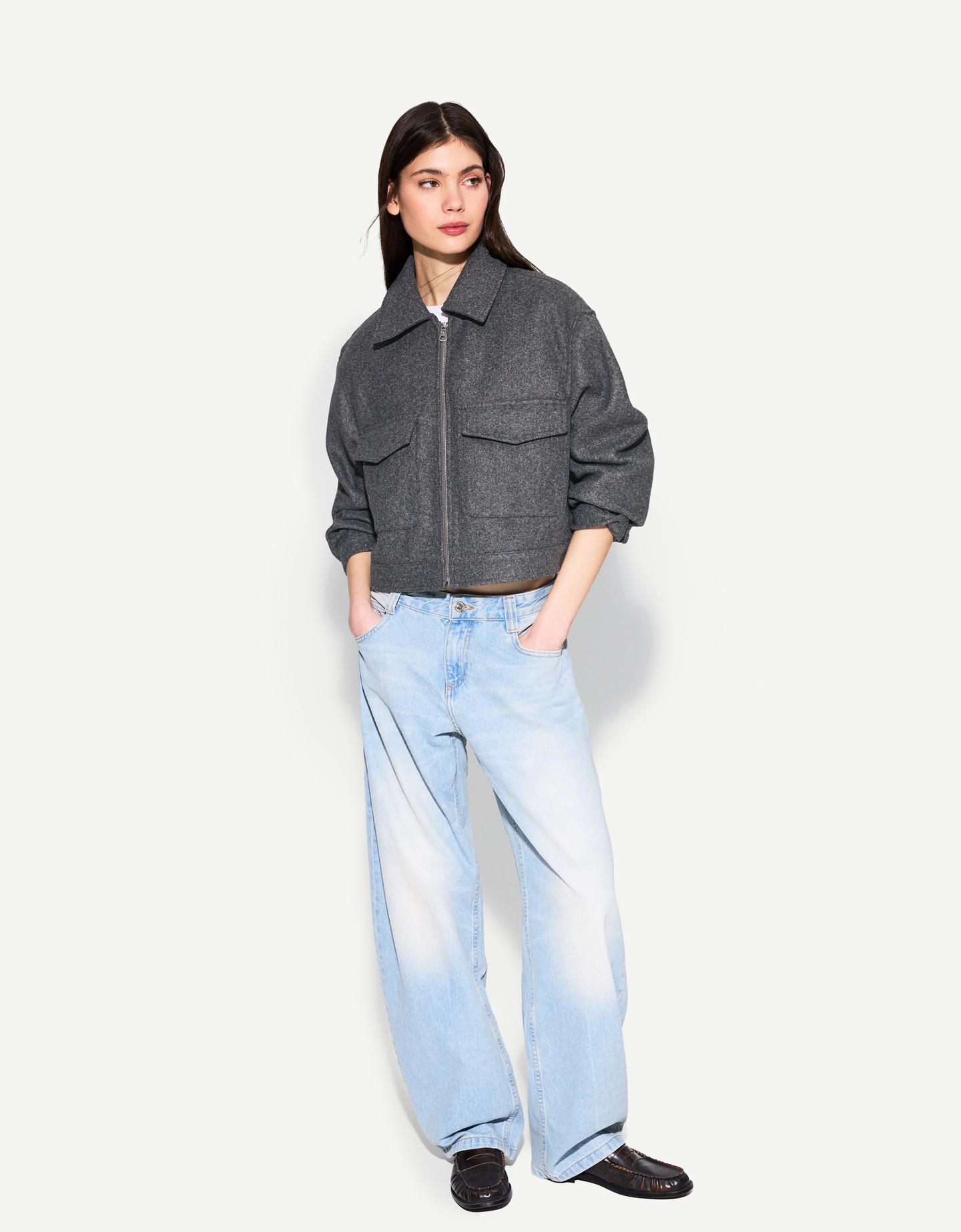 Bershka Soft-Cropped-Jacke Damen S Dunkelgrau günstig online kaufen