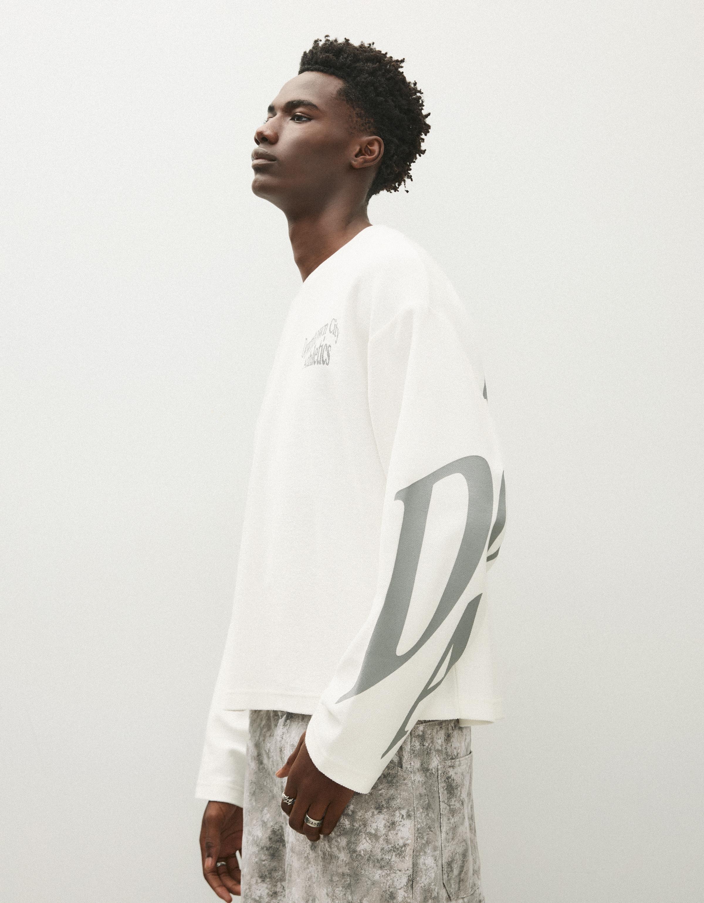 Printed plush round neck sweatshirt — White