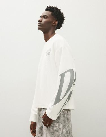 Printed plush round neck sweatshirt — White 4