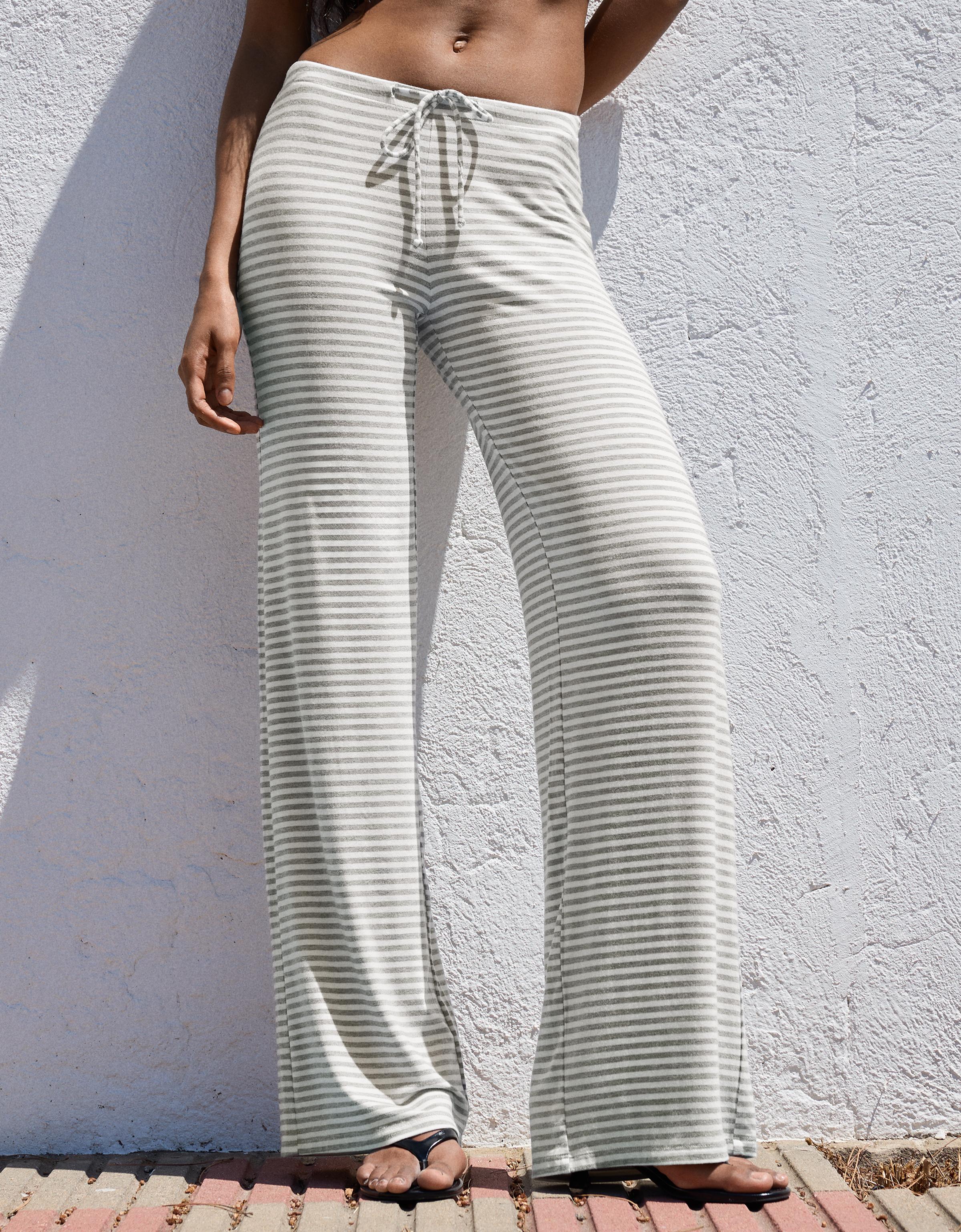 Straight leg stripe print trousers — Grey