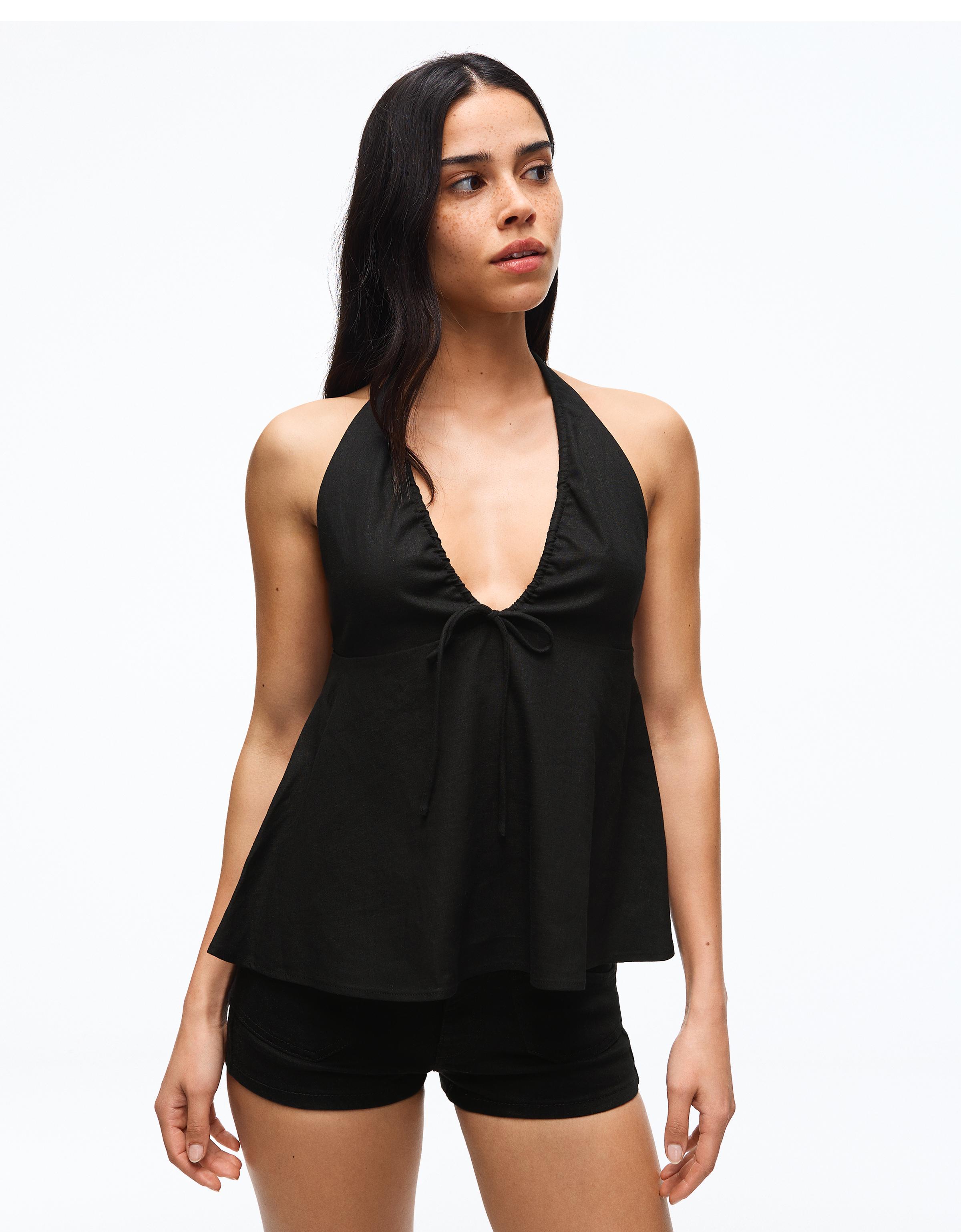 Contrast mini denim shorts — Black