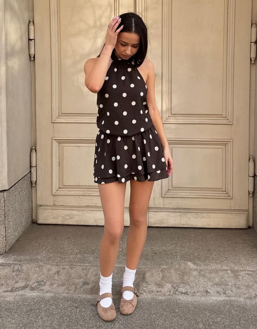Robe mini à pois-Marron
