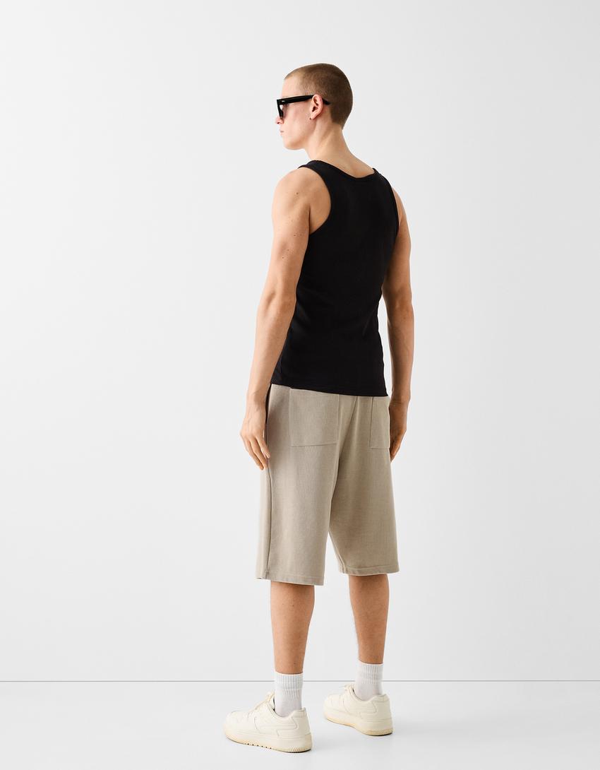 Calções bermuda baggy nervuras-Pedra-2