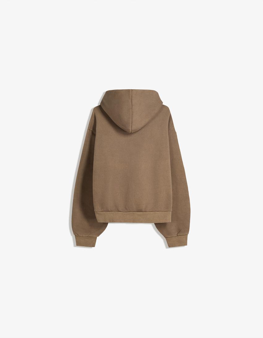 Boxy Cropped-Sweatshirt mit Reißverschluss-Braun-5