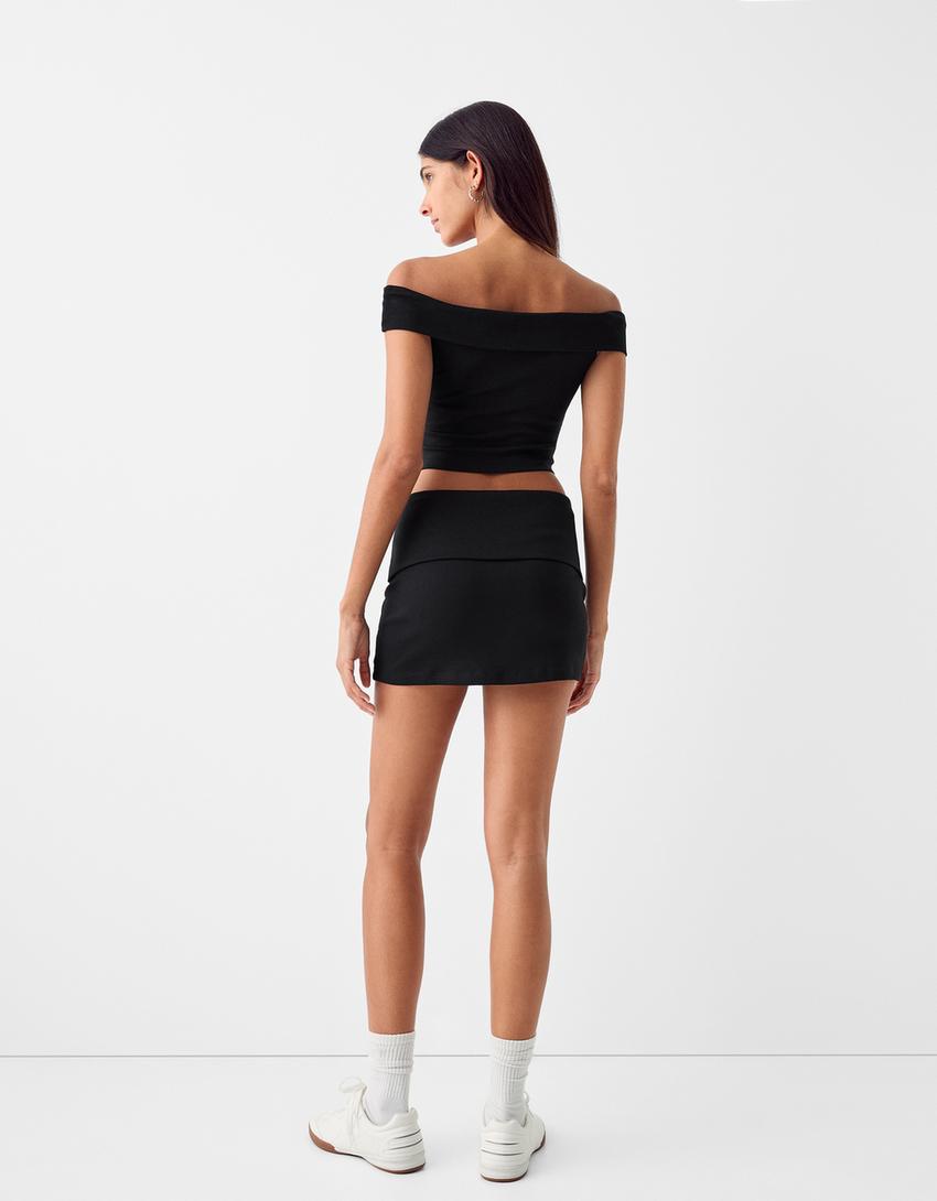 T-shirt manches courtes col Bardot-Noir-1