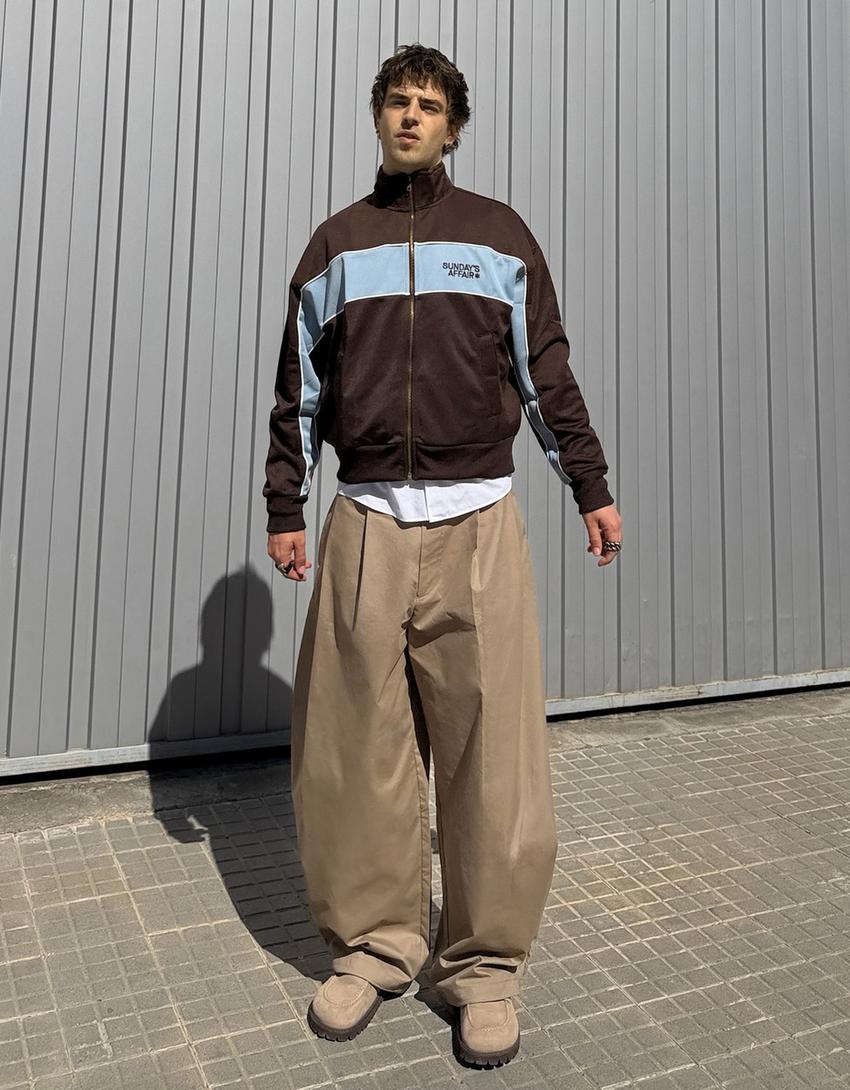 Desenli teknik ceket-Kahverengi