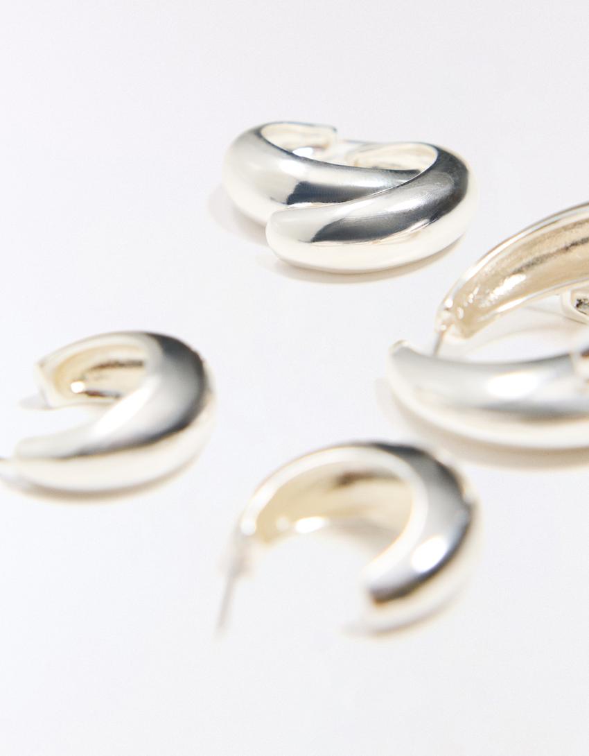 Pack of 3 hoop earrings-Silver