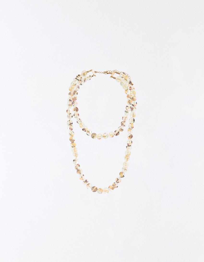 Mother-of-pearl button necklace-White