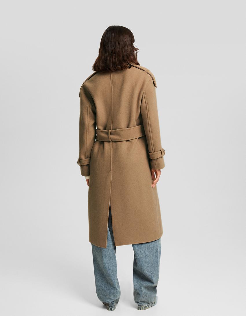 Manteau trench en laine-Camel-2