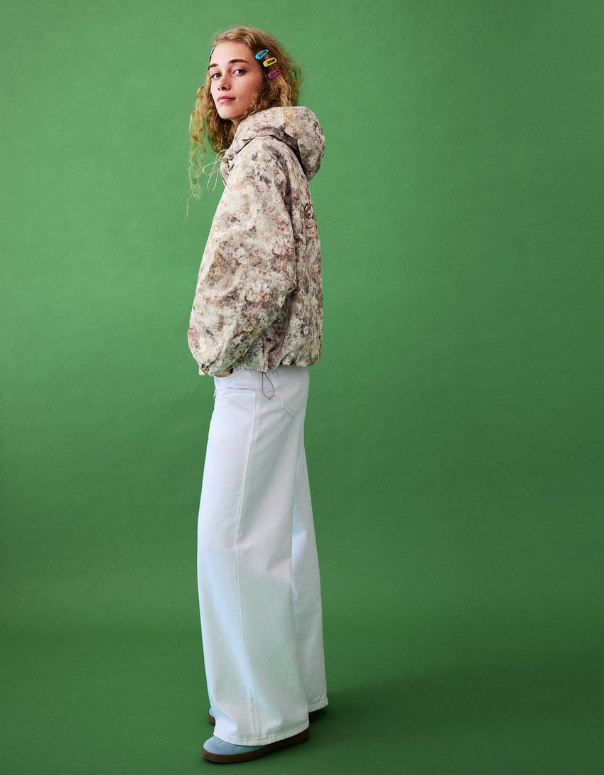 Water resistant & windproof print hooded jacket-Beige