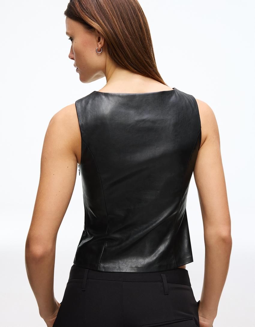 Top similicuir clous-Noir