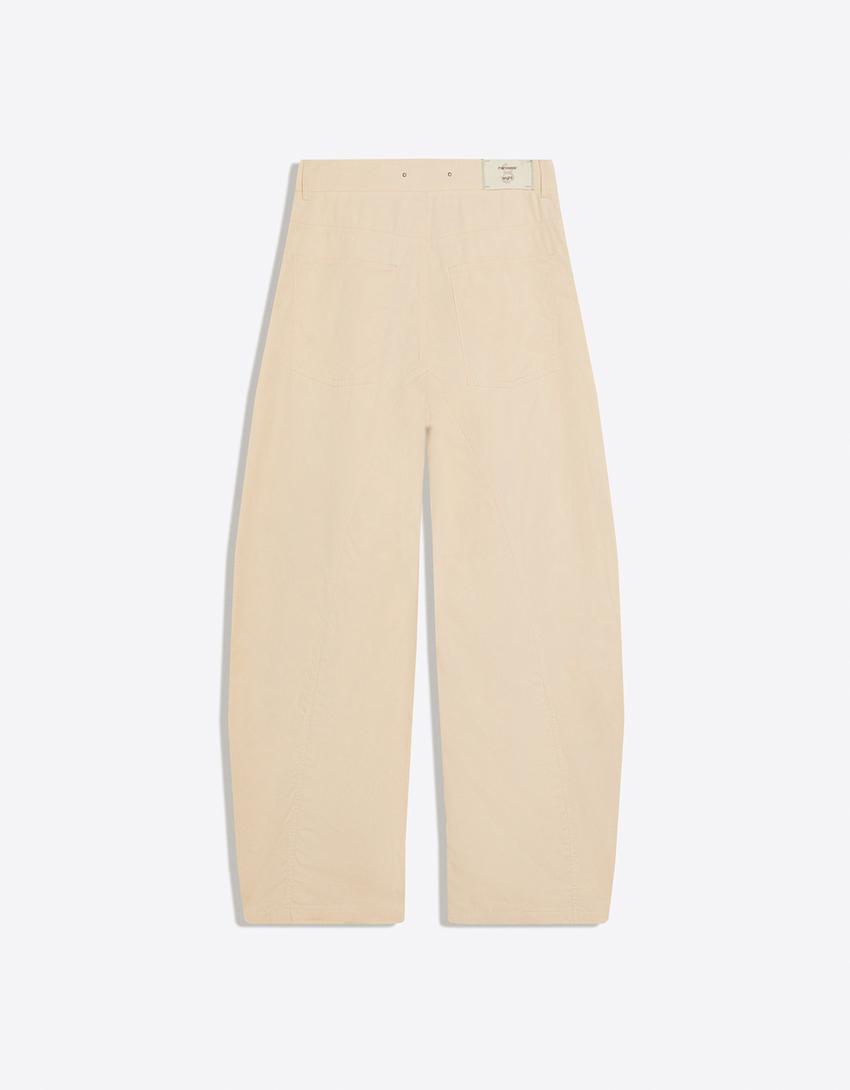 Barrel fit pantolon-Krem