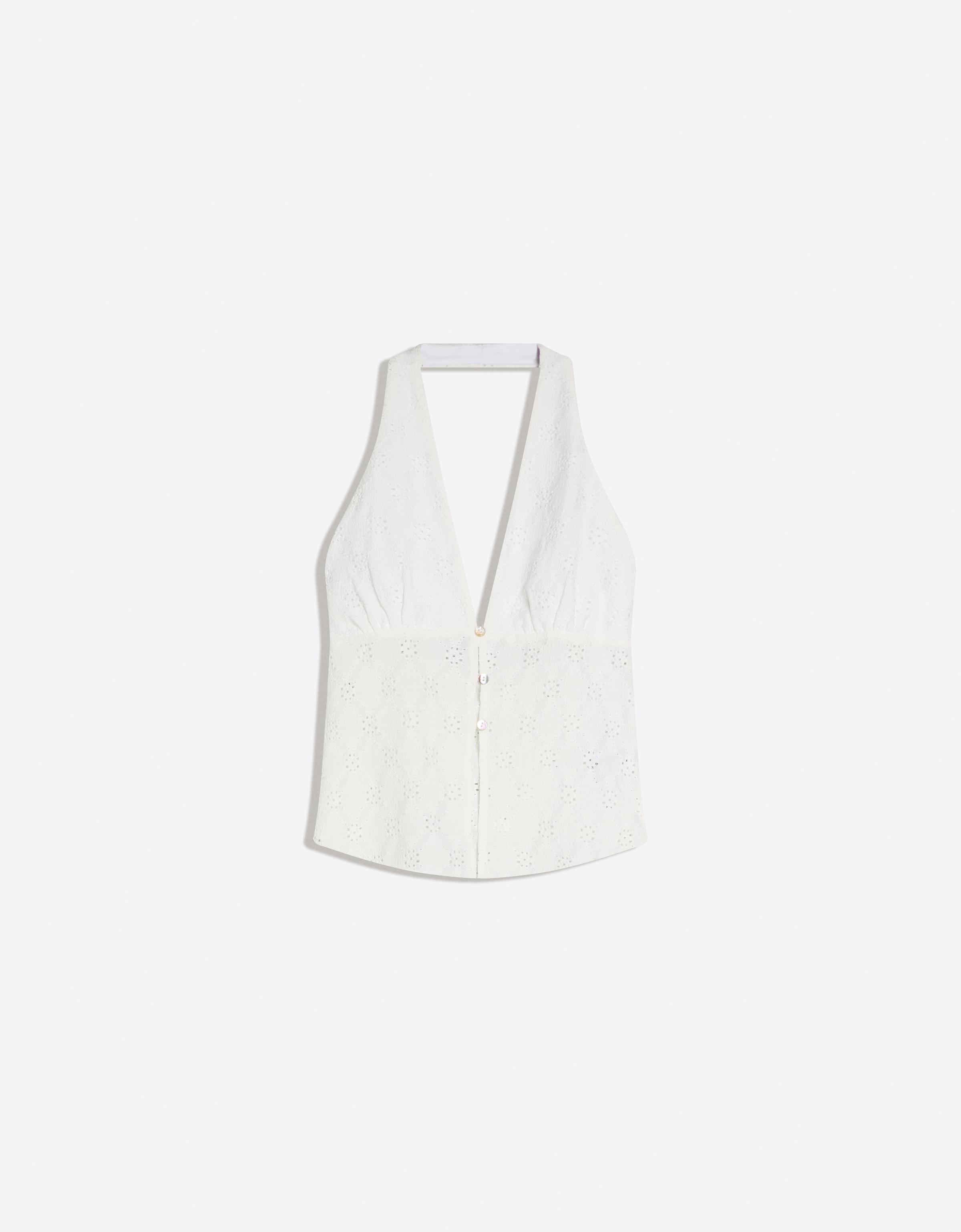 Halter yaka düğmeli bluz - Görsel 8