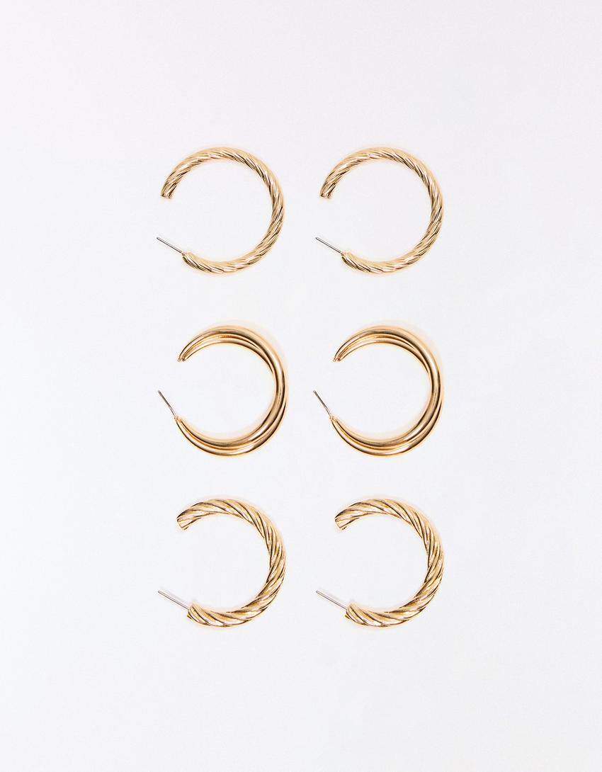 Pack of 3 braided hoop earrings-Gold