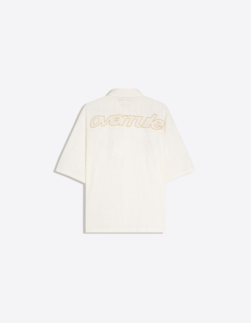 Camisa manga corta boxy fit bordada-Blanco