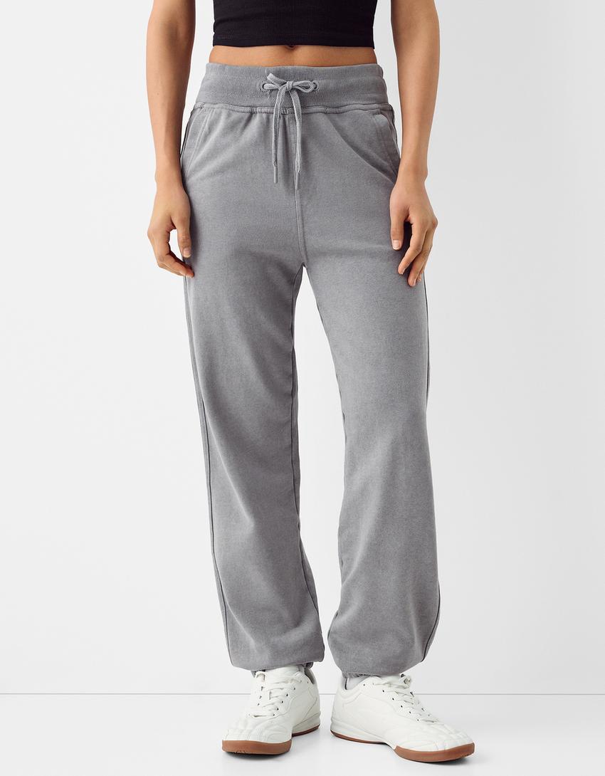 Pantalon jogger en molleton-Gris-1