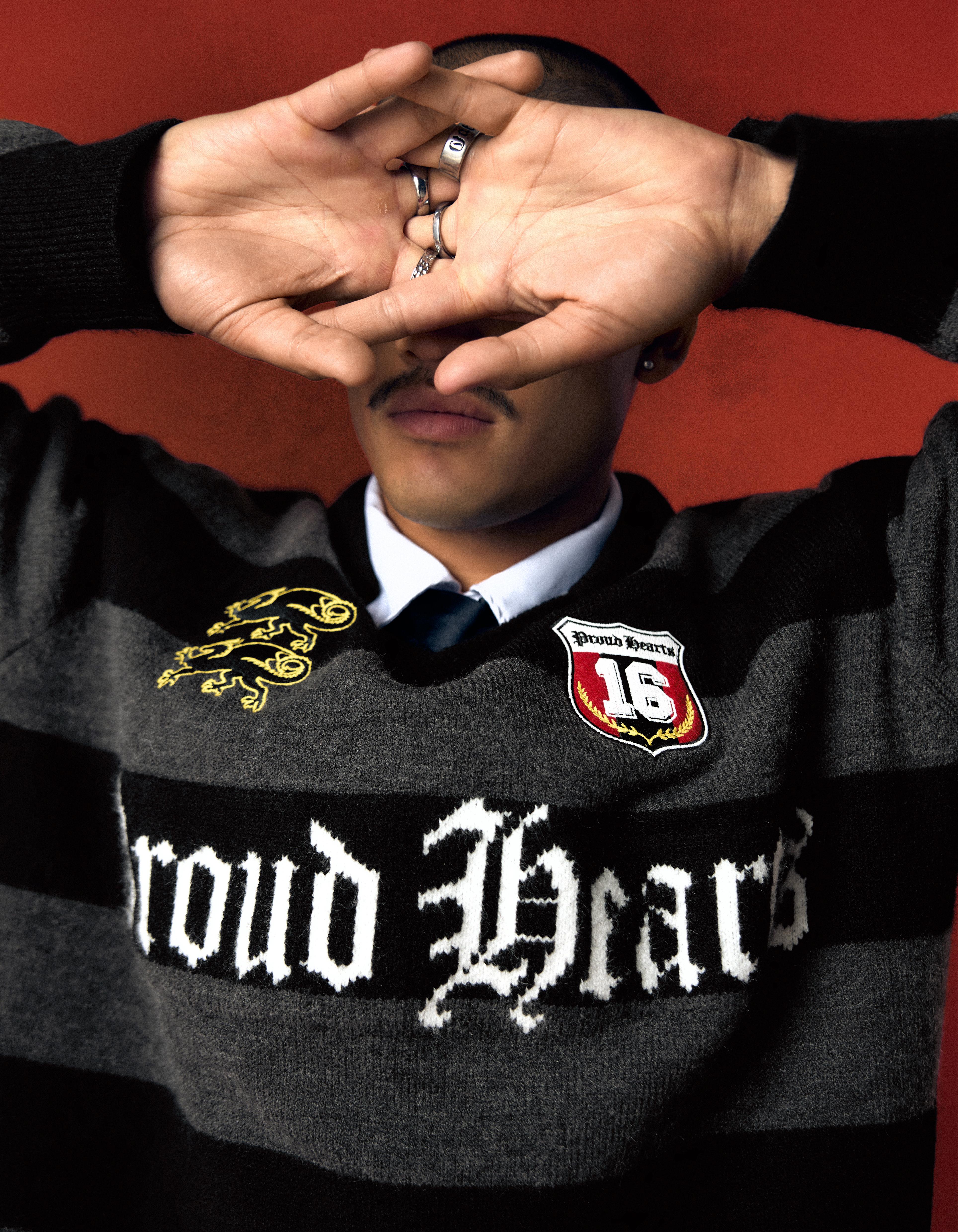 Patched polo collar jumper — Dark grey