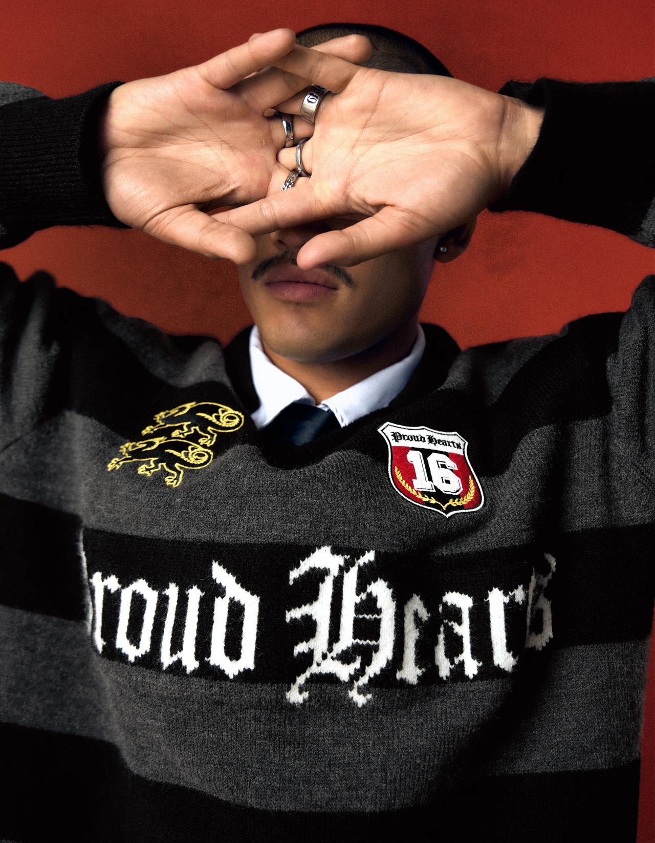 Polo collar jumper with patches — Dark grey