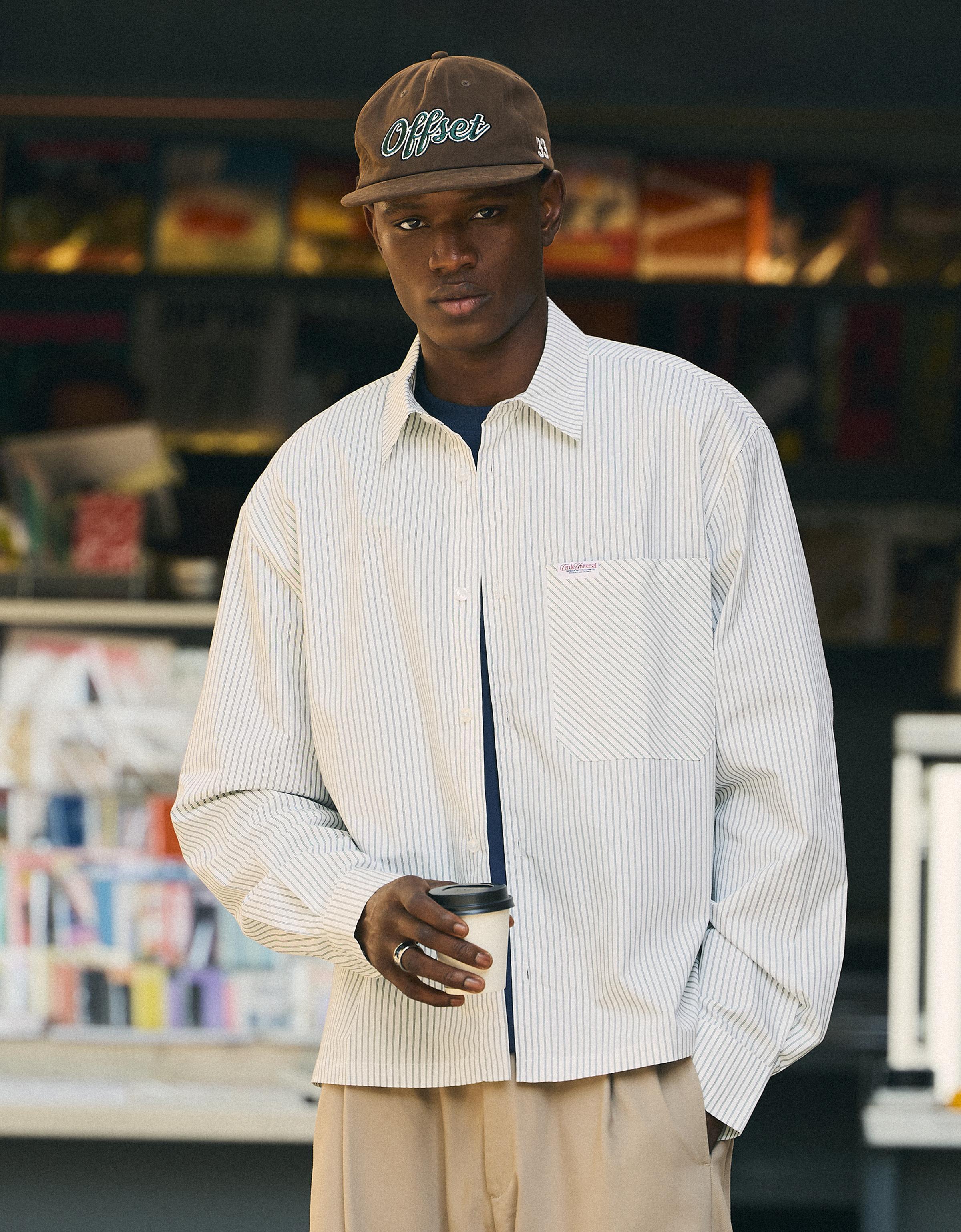 Bershka Camisa Manga Larga Rayas Hombre L Blanco