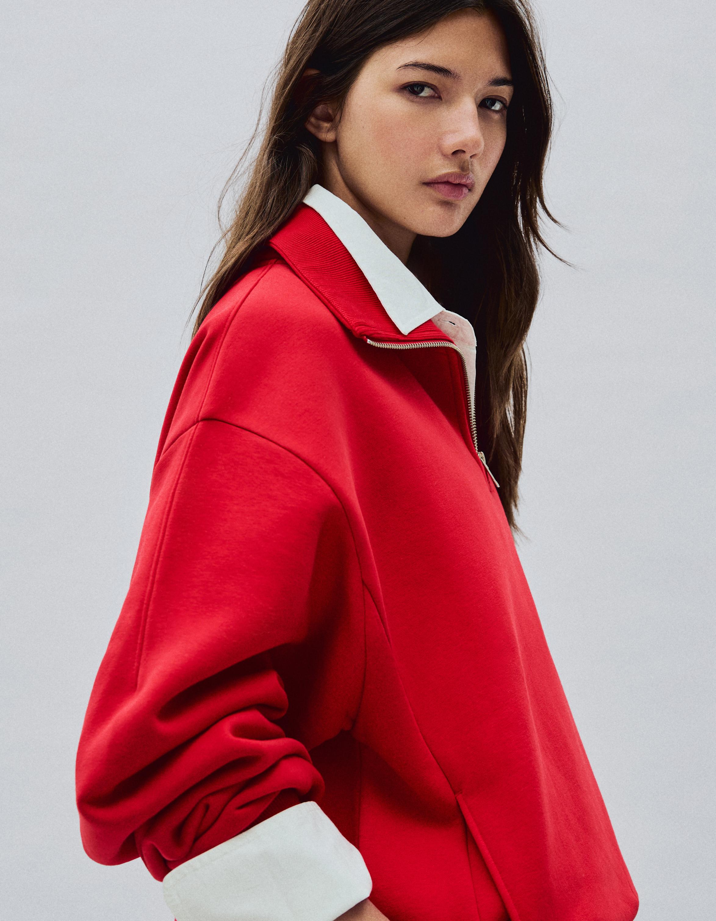 High neck zip-up sweatshirt — Red