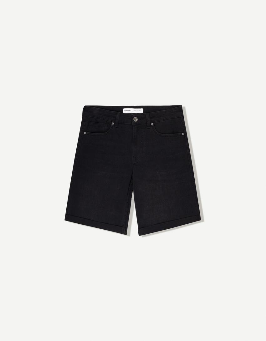Bermuda denim bas retroussé-Noir