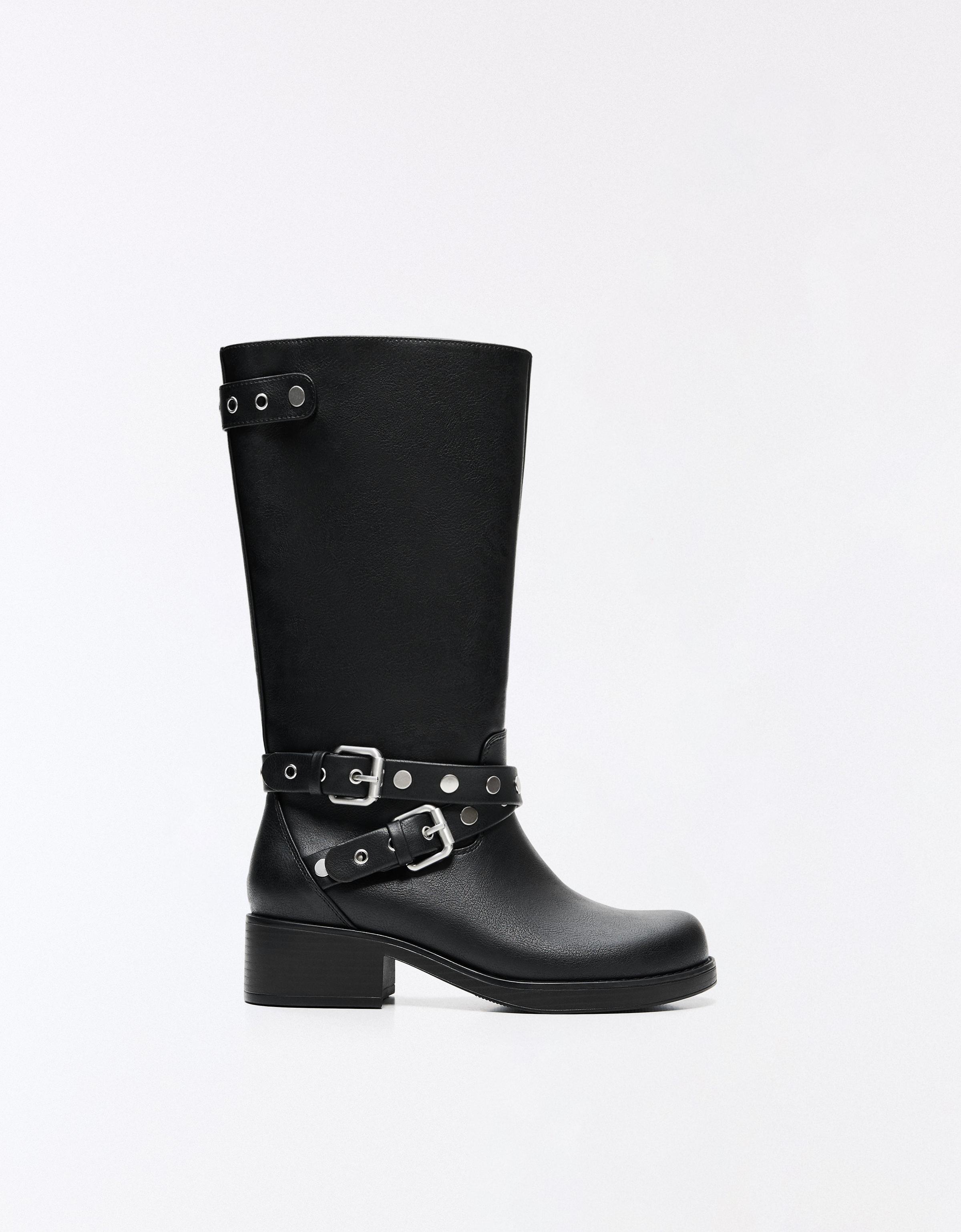 Bershka Bota Biker Tachas Mujer 35 Negro