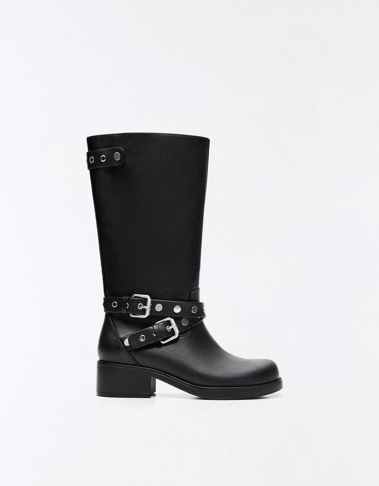 Studded biker boots — BLACK
