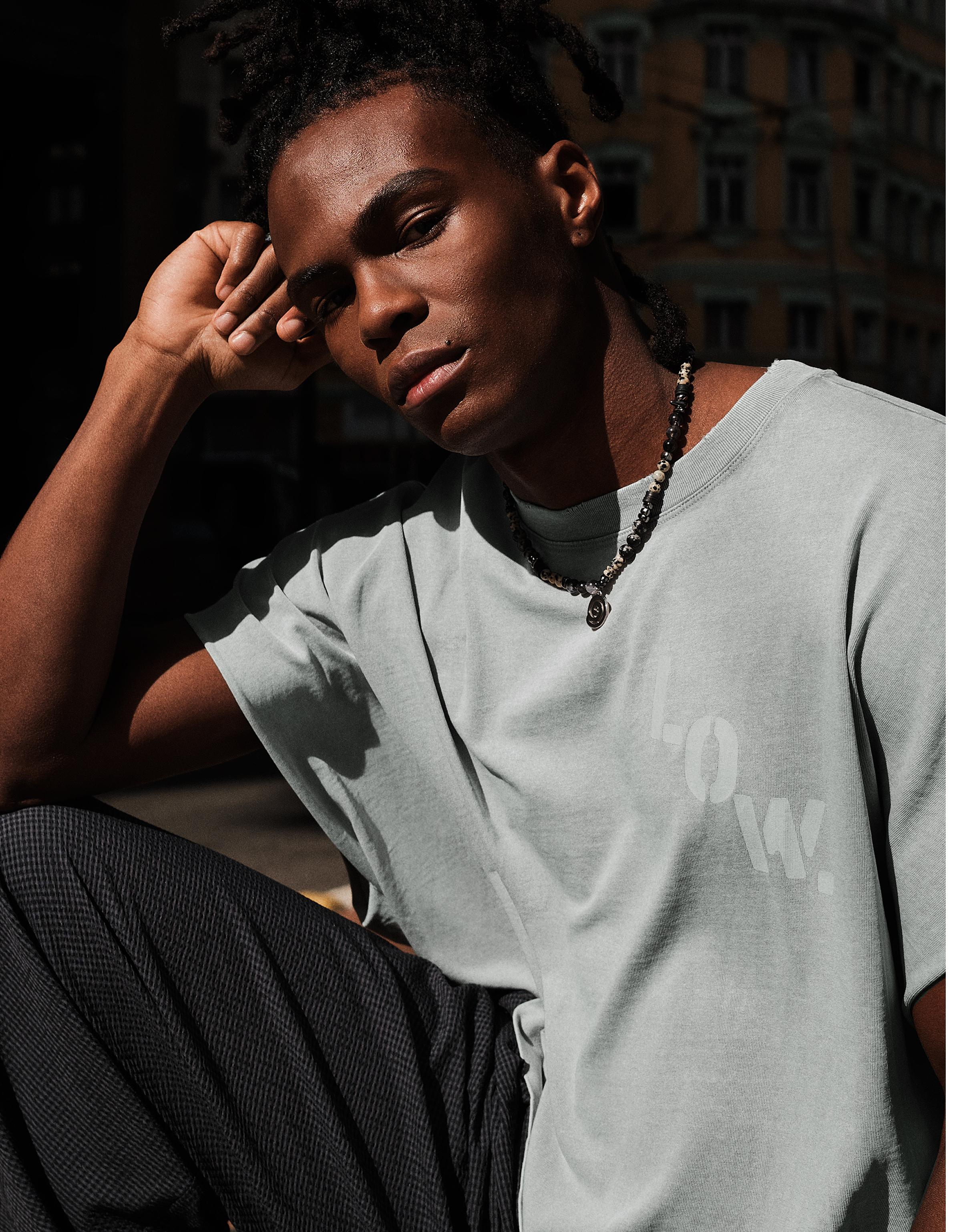 Oversize worker print T-shirt — Light blue