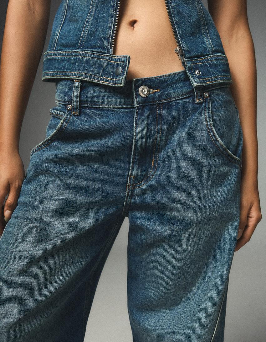Düşük bel barrel fit jean-Mavi