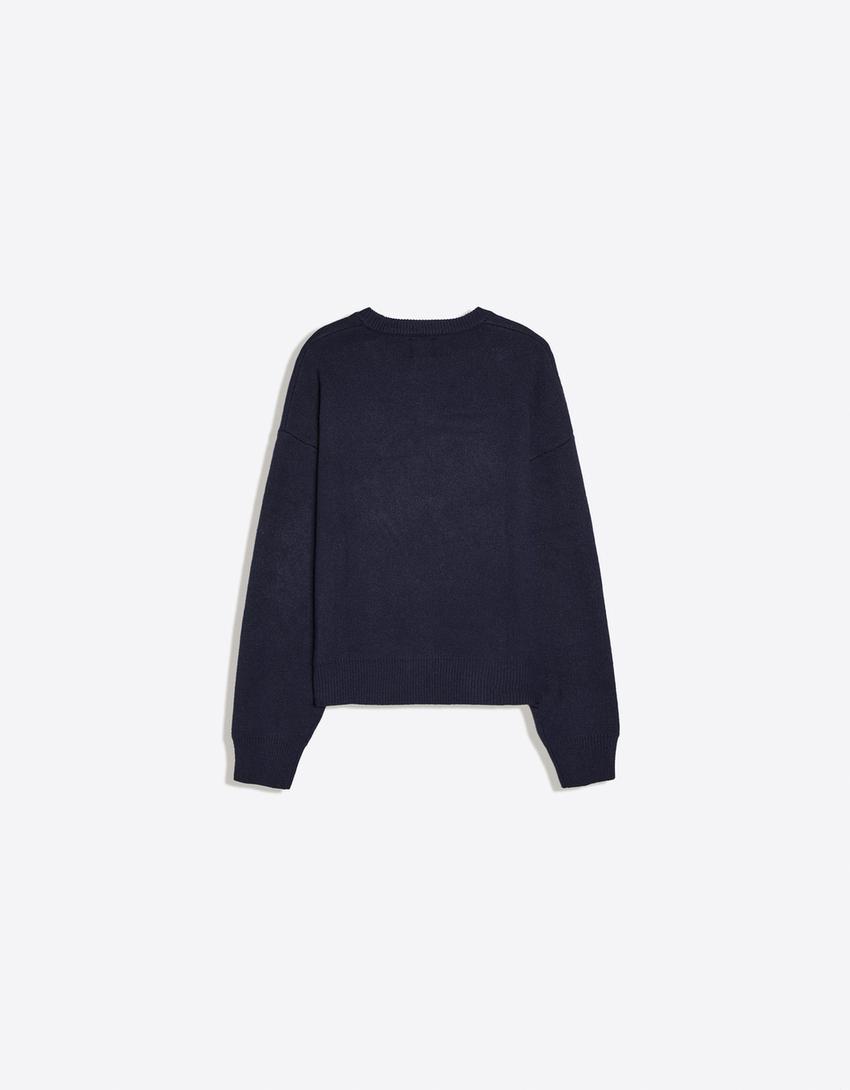 Jersey cuello redondo bordado-Marino