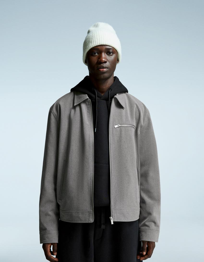 Hemdjacke mit Reißverschluss-Grau-0