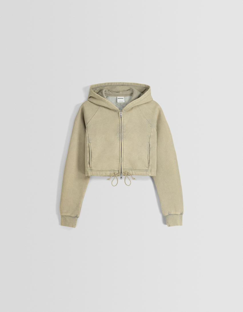 Sweat capuche zippé-Kaki-3