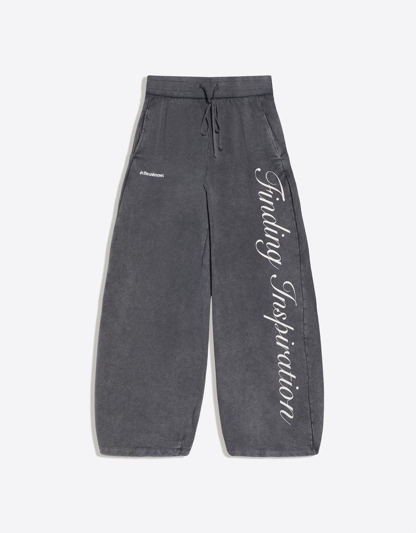 Pantalon barrel en molleton imprimé-Gris foncé