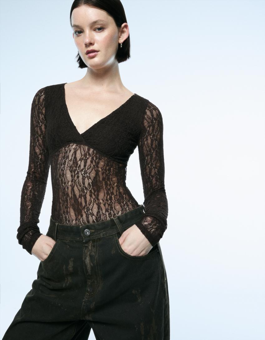 Bodi màniga llarga blonda-Marró