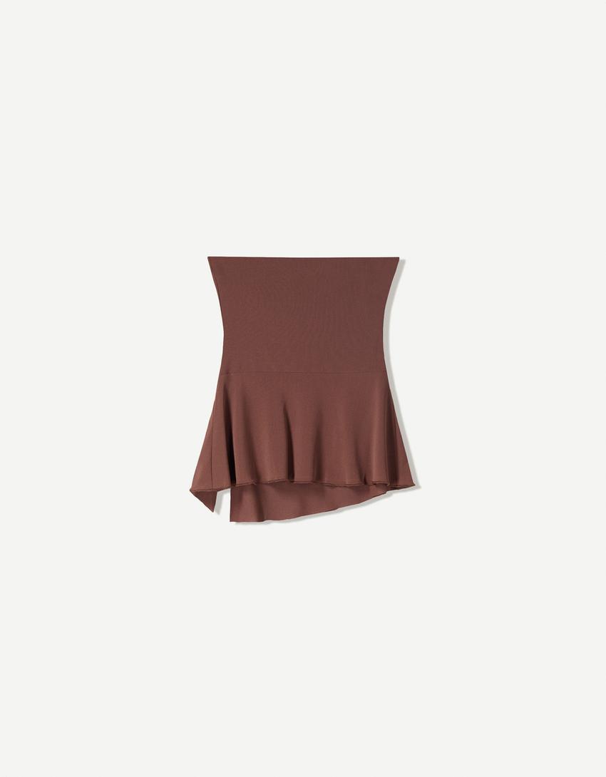 Crepe bandeau top with asymmetric hem-Brown-4