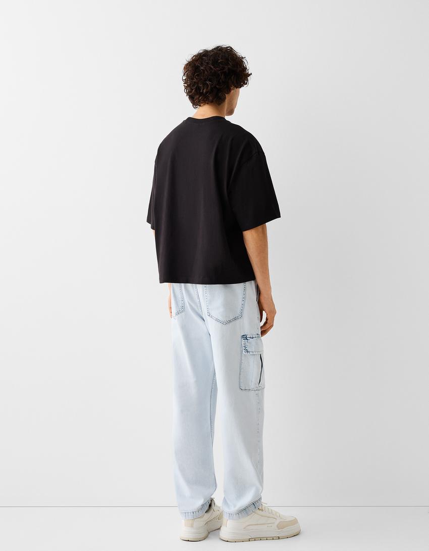 بنطال جينز رياضي كارغو-أزرق فاتح-2