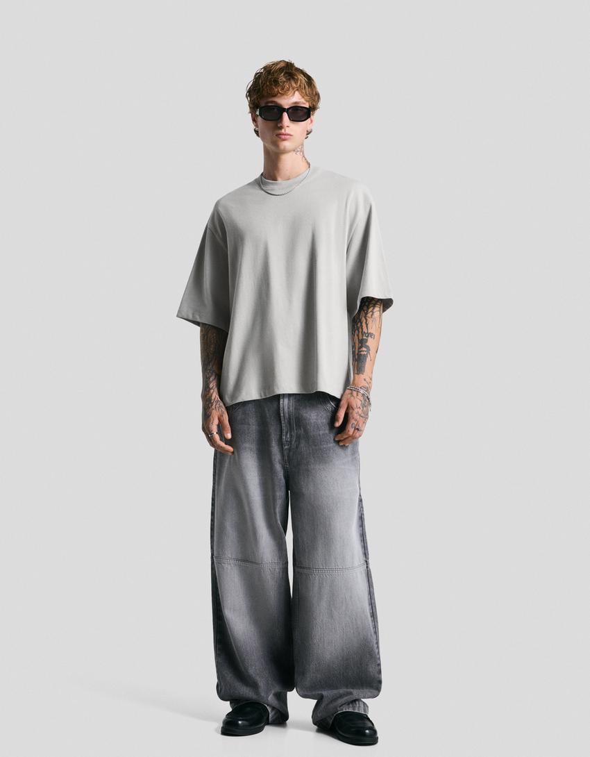 Camiseta manga corta felpa-Gris
