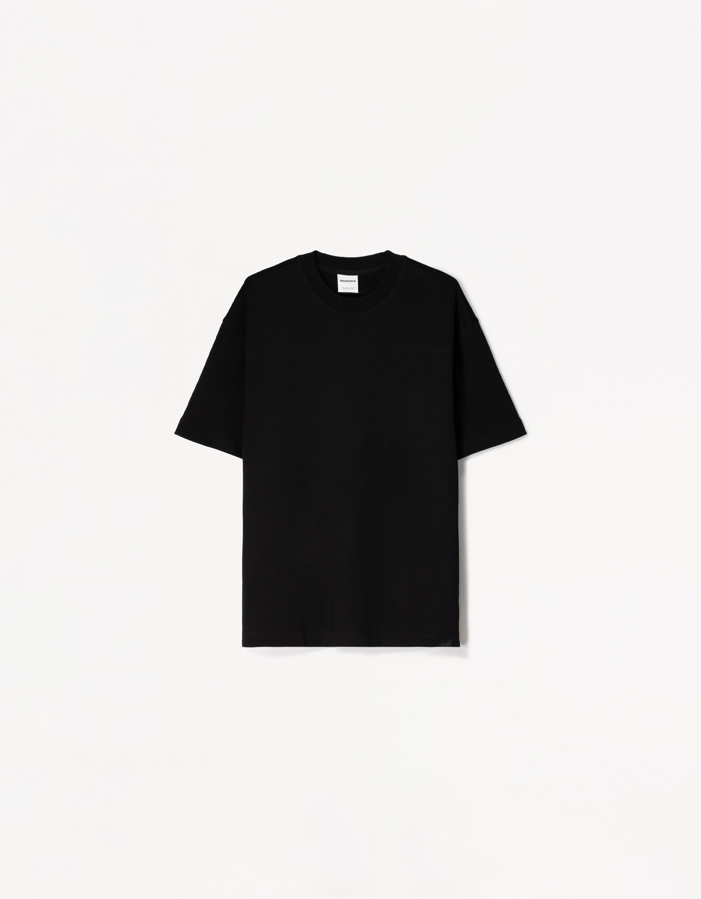 Bershka Plüsch-T-Shirt Herren S Schwarz