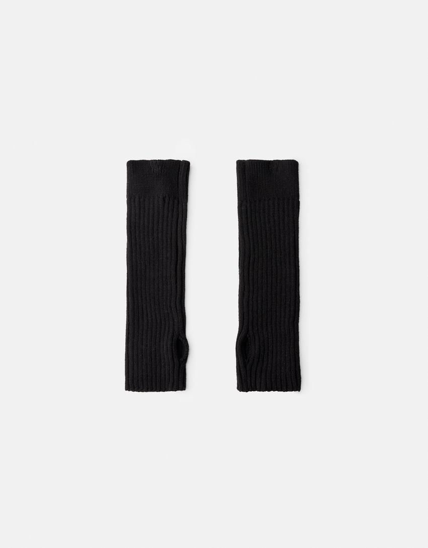 Lange fingerlose Handschuhe-Schwarz-4